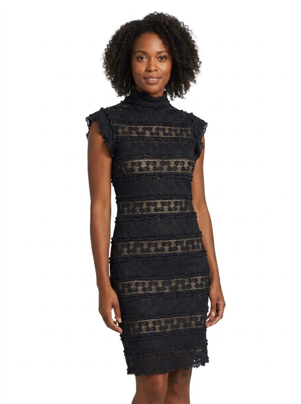 M.s.s.p. Black Lace Geometric Knit Cowl Neck Sheath Dress Women Size S